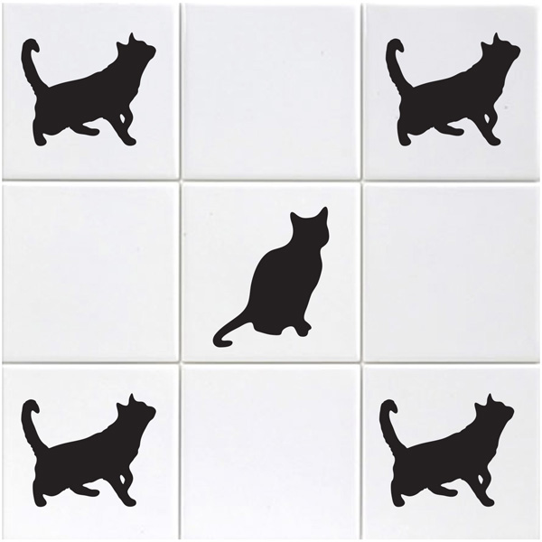 Cat Tile Stickers - Pack of 12 Cat stickers - 6 x sitting and 6 x